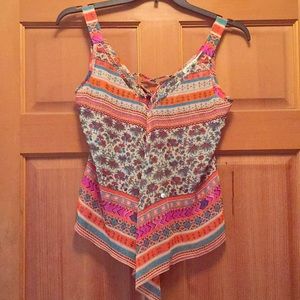 Floral and Tribal Print Sheer Tank
